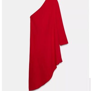 Zara Asymmetric One Long Sleeve Red Dress; NWT Medium